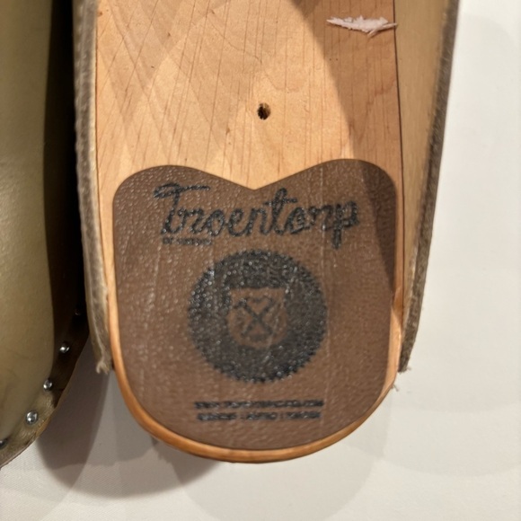 TROENTORP Sz 38 Olive Green Leather Wooden Soles Slip On Clogs - Picture 4 of 12